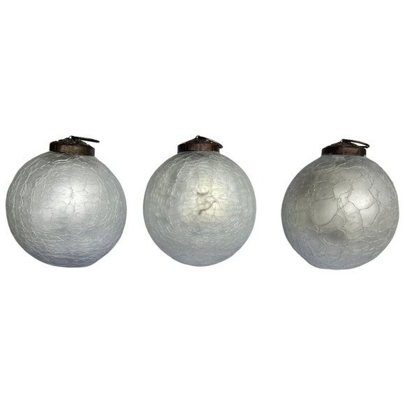 3 Vintage Kugel Style White Crackle Glass Christmas Tree Ornaments 3 Inch Retro - Picture 1 of 7